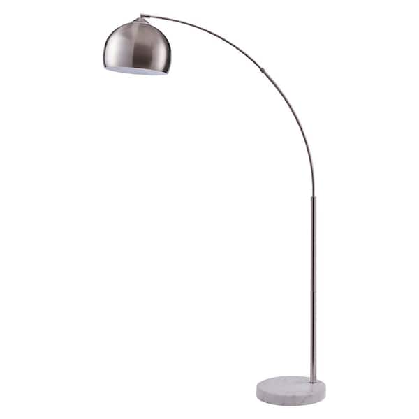 Teamson Home Arquer Arc Floor Lamp with Marble Base, Nickle Finished Shade
