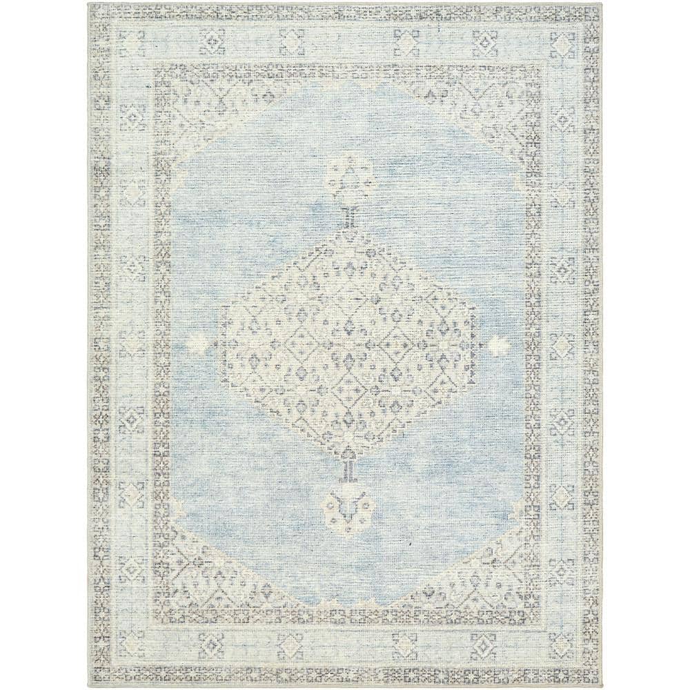 Coastal Charm Dusty Blue Medallion Synthetic Area Rug, 3'11" x 5'7"