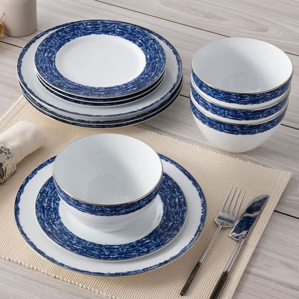 Noritake Blue Rill (Blue) Porcelain 12-Piece Dinnerware Set