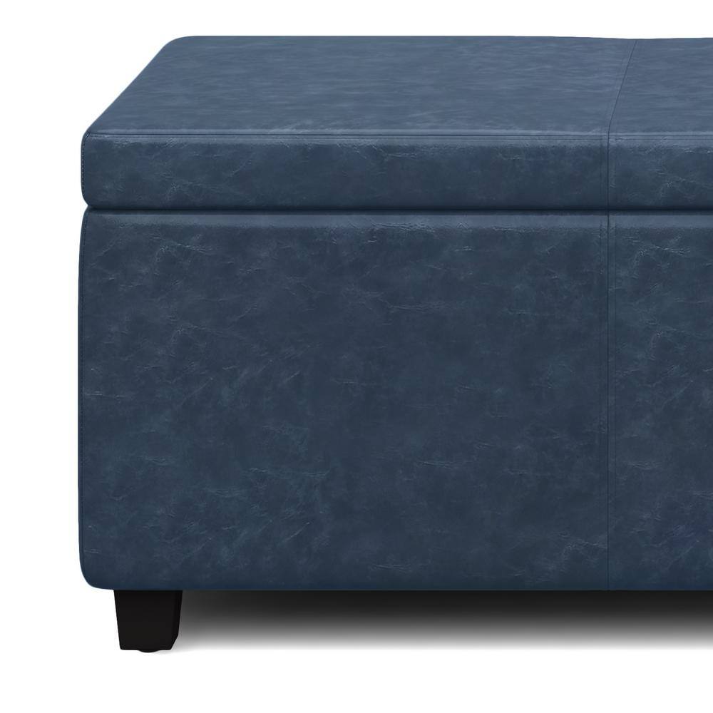 Avalon Denim Blue Faux Leather Storage Ottoman Bench