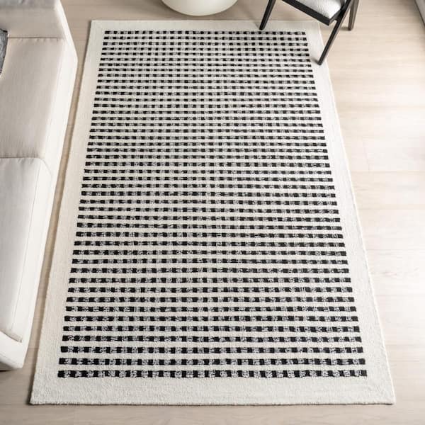 Adahlia Ivory 6 ft. x 9 ft. Checkered Wool Area Rug