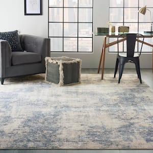 Sleek Textures Ivory/Blue 8 ft. x 11 ft. Abstract Modern Area Rug