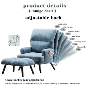 Breathabo Blue Linen Living Room Recliner Accent Chair with Ottoman Set
