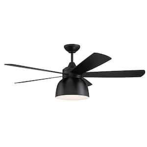 Ventura 52 in. Dual Mount Indoor/Outdoor Flat Black Finish Ceiling Fan Integrated Light & Remote/Wall Control (Included)