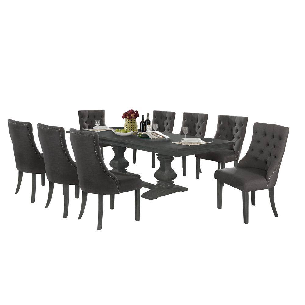 Best Quality Furniture Natasha 9Piece Rectangle Gray Dining Set with Gray Linen Fabric D81D9