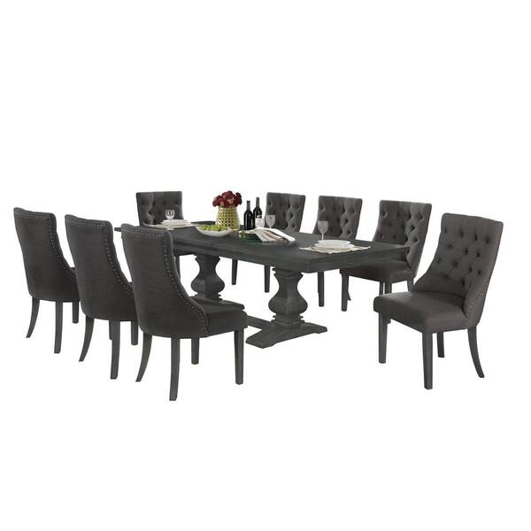 Best Quality Furniture Natasha 9-Piece Rectangle Gray Dining Set with Gray Linen Fabric