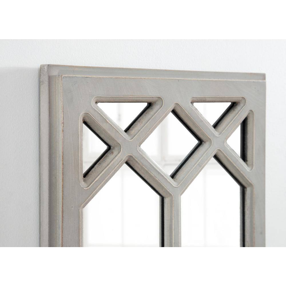 Gray Tall Rectangular Wood Windowpane Mirror