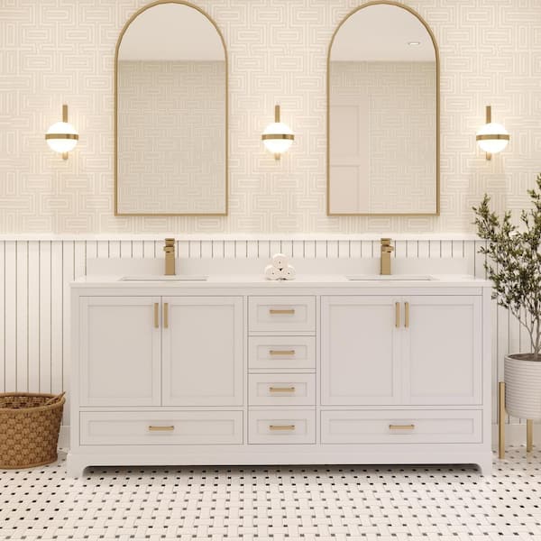 AYNA DECORS Maya 72 in. Double Sink Freestanding White Bath Vanity