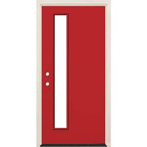 36 in. x 80 in. Right-Hand/Inswing Clear Glass Ruby Red Painted Fiberglass Prehung Front Door with 4-9/16 in. Frame