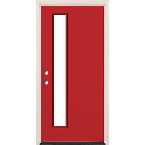 Builders Choice 36 in. x 80 in. Right-Hand/Inswing Clear Glass Ruby Red Painted Fiberglass Prehung Front Door with 4-9/16 in. Frame
