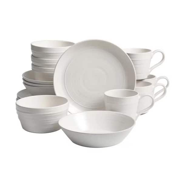 BEE & WILLOW Milbrook 16-pieces Round Stoneware Dinnerware Set in White