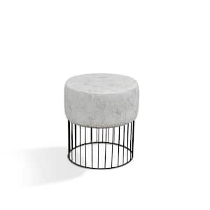 18 in. Grey/Ivory Faux Leather Mid Centtury Accent Stool