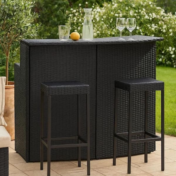 Modern 43.3 in. H Black Metal Home Bar with 2-Shelves