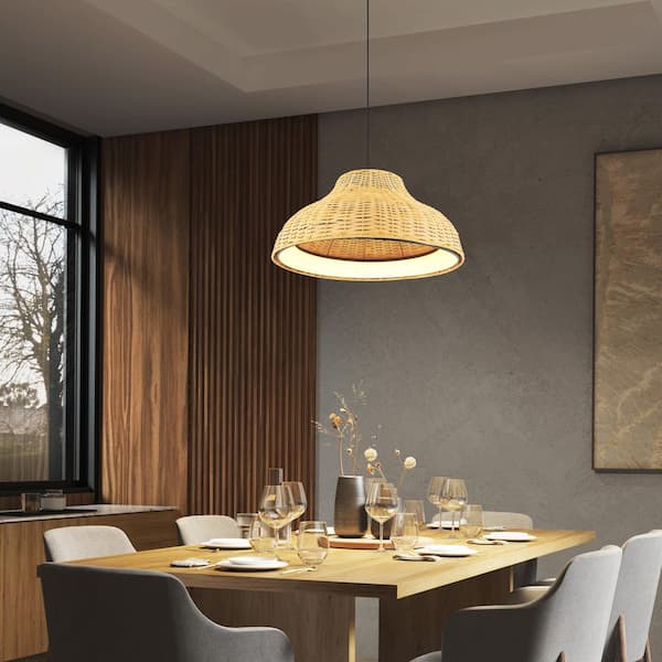 Artika Raina 24-Watt 1-Light Rattan and Matte Black 5CCT Integrated LED ...