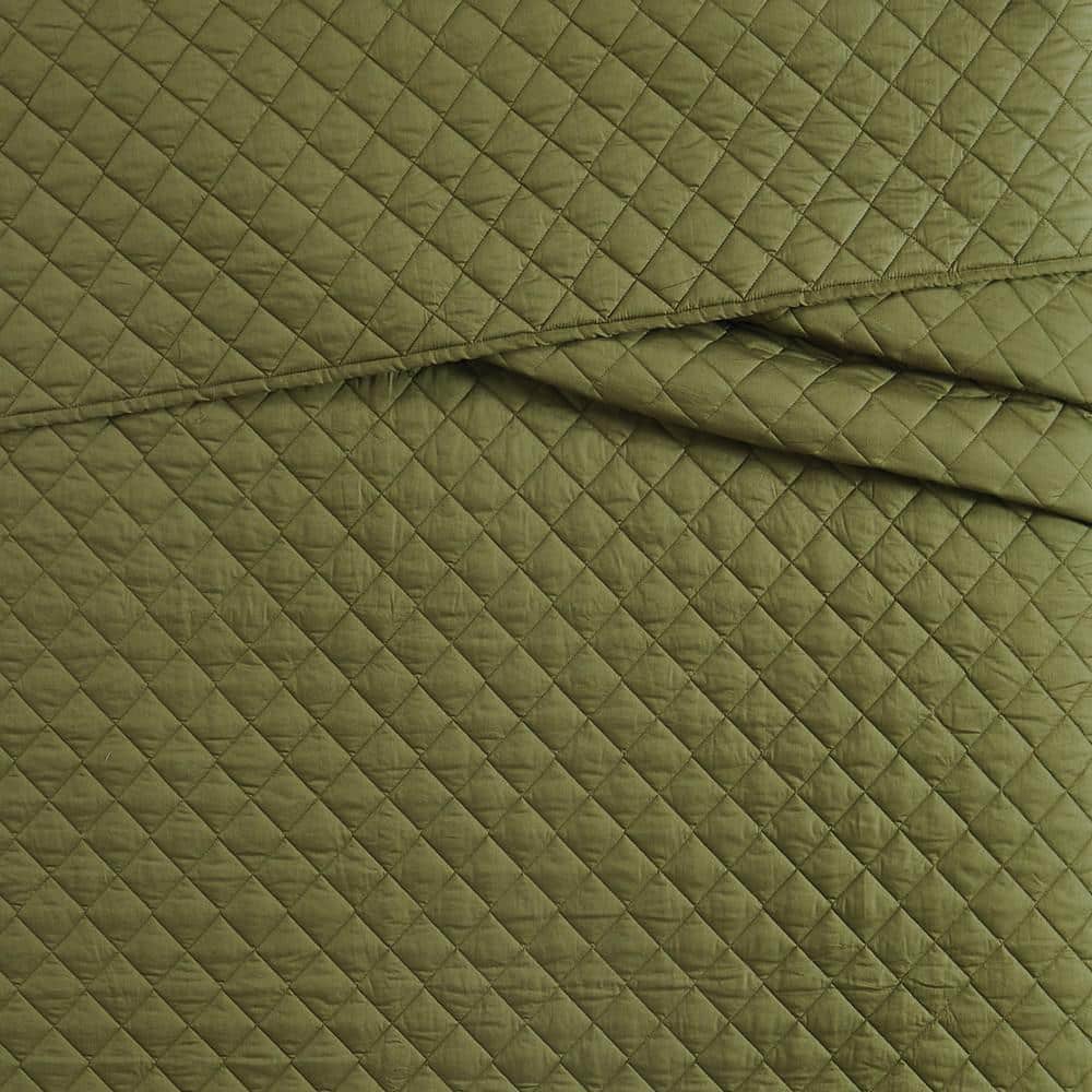 Olive Green Cotton Full Quilt Set with Shams
