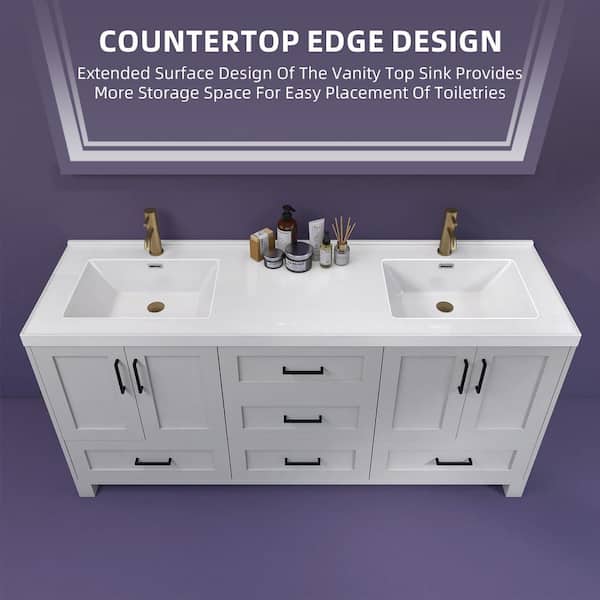 Zeafive 72 in. W x22 in. D Solid Surface White Rectangular