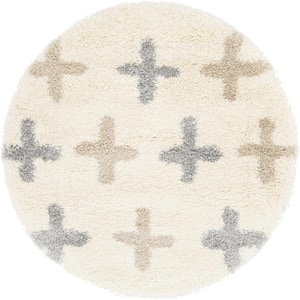 Hygge Shag Positive Ivory 3 ft. 3 in. x 3 ft. 3 in. Round Rug
