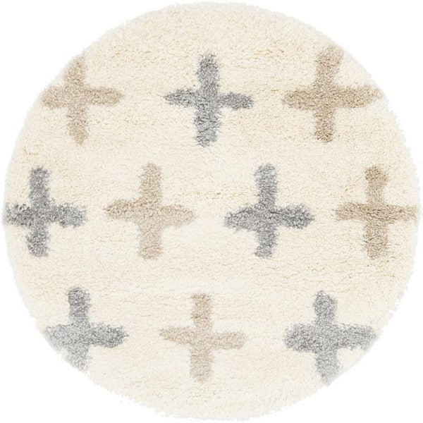 Unique Loom Hygge Shag Positive Ivory 3 ft. 3 in. x 3 ft. 3 in. Round Rug