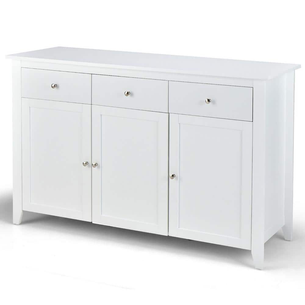Gymax White Wooden 53 in. Buffet Sideboard Kitchen Storage Cupboard Bar