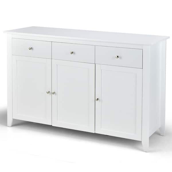 Gymax White Wooden 53 in. Buffet Sideboard Kitchen Storage Cupboard Bar Cabinet with 3-Drawers