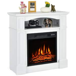 32 in. 1400-Watt Freestanding Electric Fireplace Mantel TV Stand Space Heater with Shelf in White