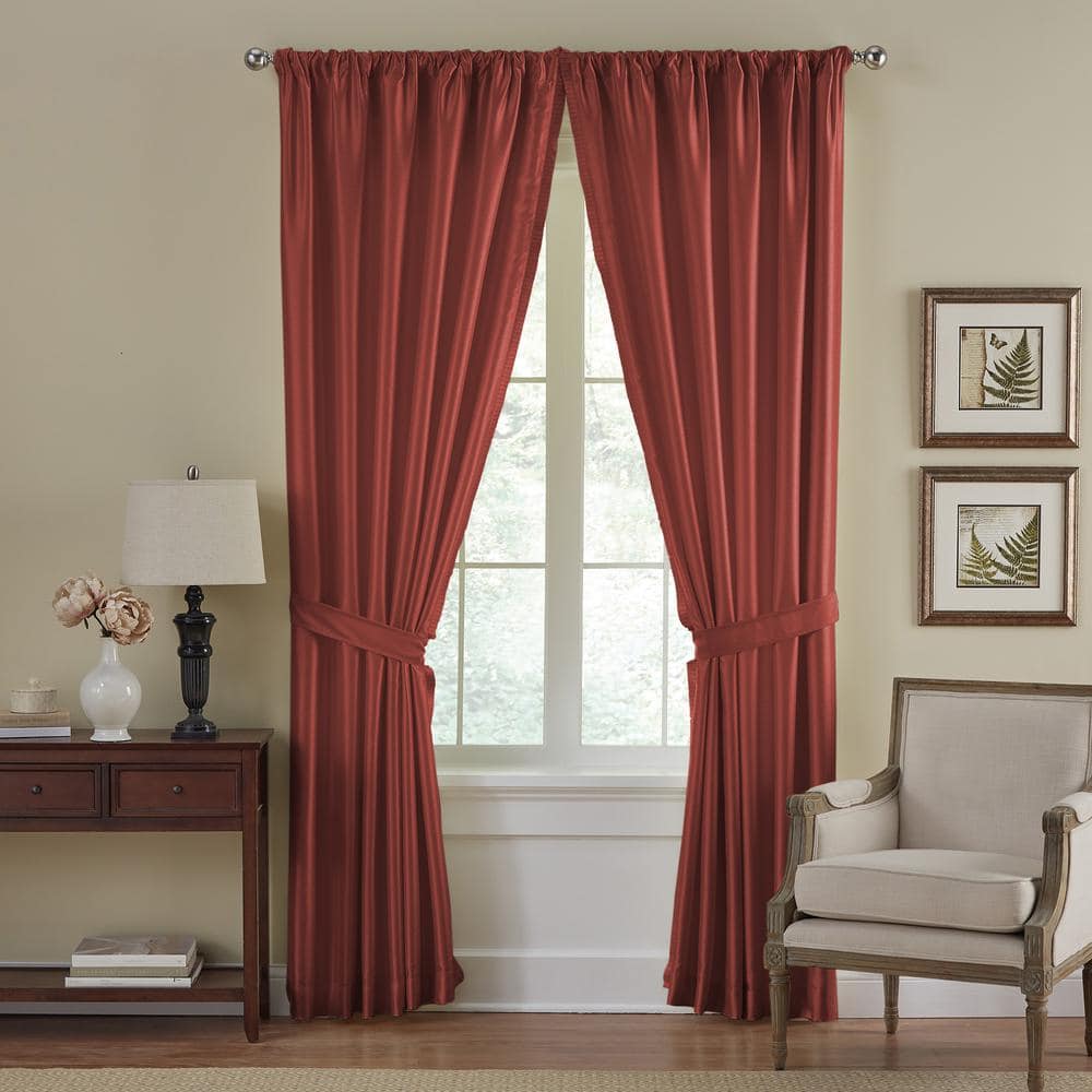 Rouge Faux Silk Blackout Pleated Window Curtain Panel