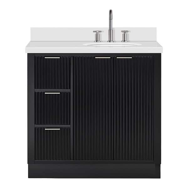 Milan 37 in. W x 21.5 in. D x 36 in. H Single Sink Bath Vanity in Black with Pure White Quartz Top