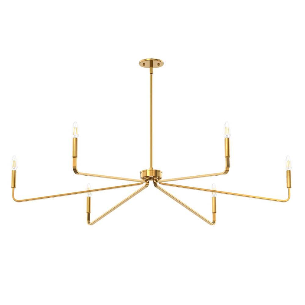 Emeritpro 6-Light Modern Brass Candle Chandelier, Single-Tier