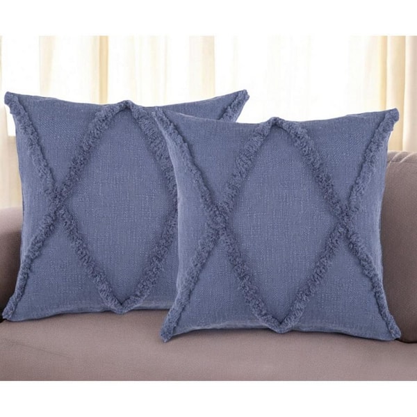 Blue Geometric Polyester 18 in. x 18 in. Throw Pillow Set of 2