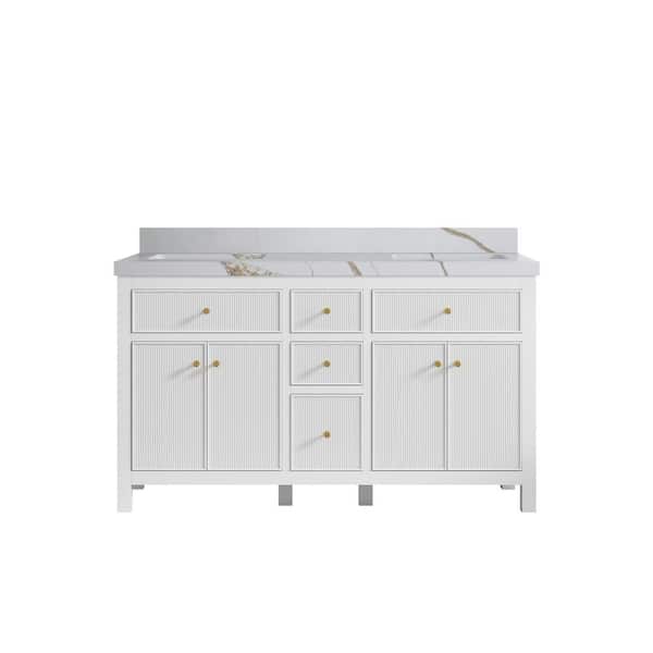 Willow Collections Sonoma 60 in. W x 22 in. D x 36 in. H Double Sink Bath Vanity in White with 2 in. Calacatta Gold Quartz Top