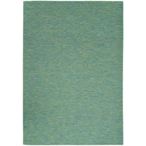 Nourison Washable Solutions Blue/Green 6 ft. x 9 ft. Diamond Contemporary Area Rug