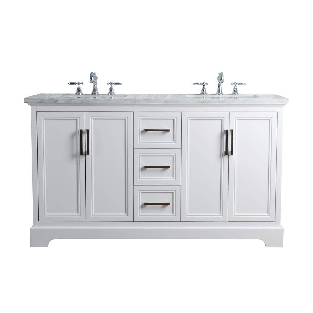 Reviews For Stufurhome 60 In Ariane Double Sink Vanity In White With Marble Vanity Top In Carrara With White Basin Hd 1525w 60 Cr The Home Depot