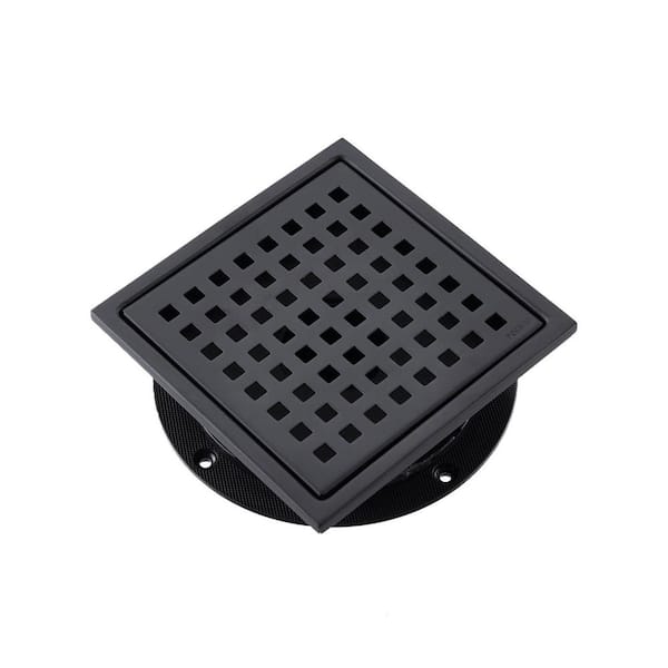 6 in. Square Stainless Steel Grid Shower Floor Drain with Flange in Matte Black