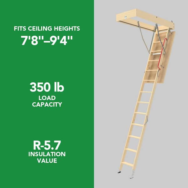 LWP Insulated Wood Attic Ladder 7' 8" - 9' 4", 25" x 47" with 350 lb. Load Capacity