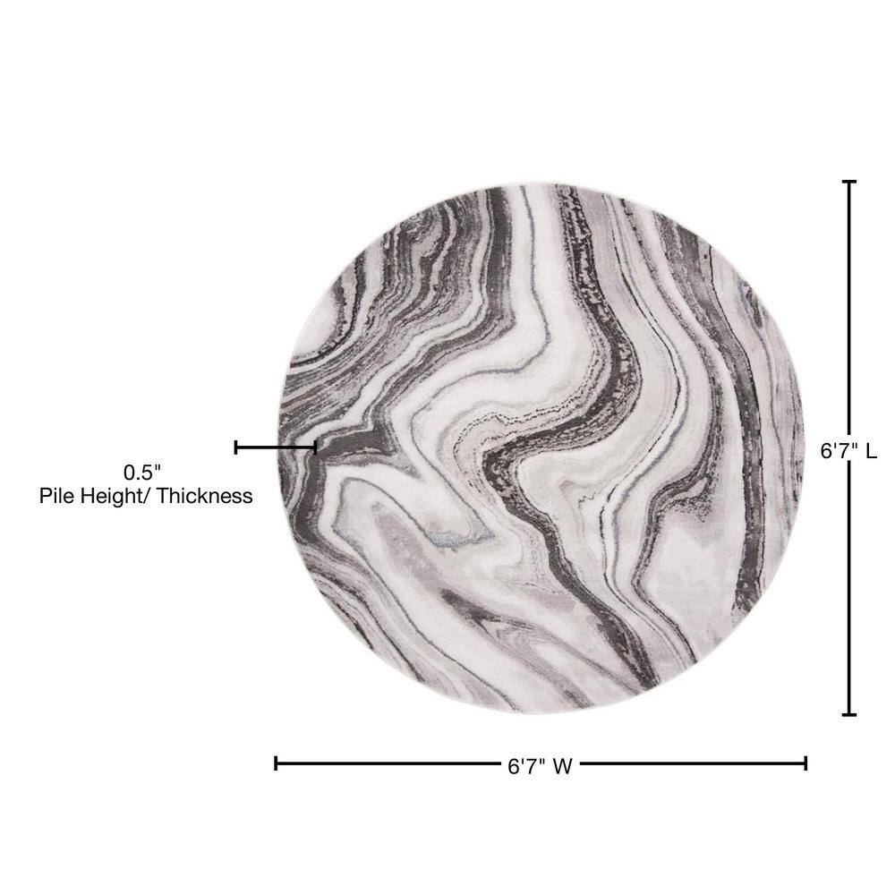 Grey and Silver Round Abstract Synthetic Area Rug