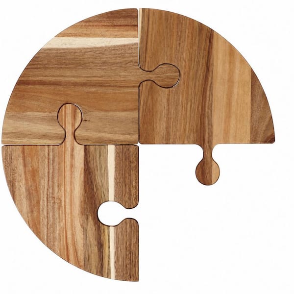 4-Piece Acacia Wood Puzzle Charcuterie Board and Cutting Board Set with Handles, 19.69 in. x 19.69 in.