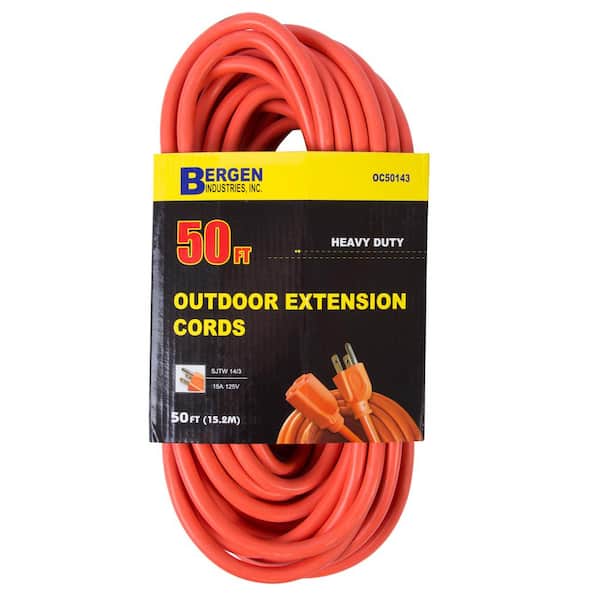 50 ft. 14/3 SJTW 15 Amp/125-Volt Outdoor Single Receptacle Extension Cord, Orange