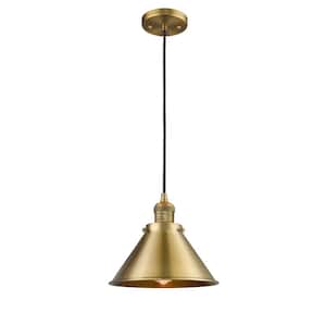 Briarcliff 1-Light Brushed Brass Shaded Pendant Light with Brushed Brass Metal Shade