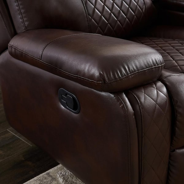 Magic Home 110 in. PU Leather Recliner Sectional Sofa L Shaped Corner Couch with Storage Chaise, Lumbar Support and Cup Holders, Dark Brown