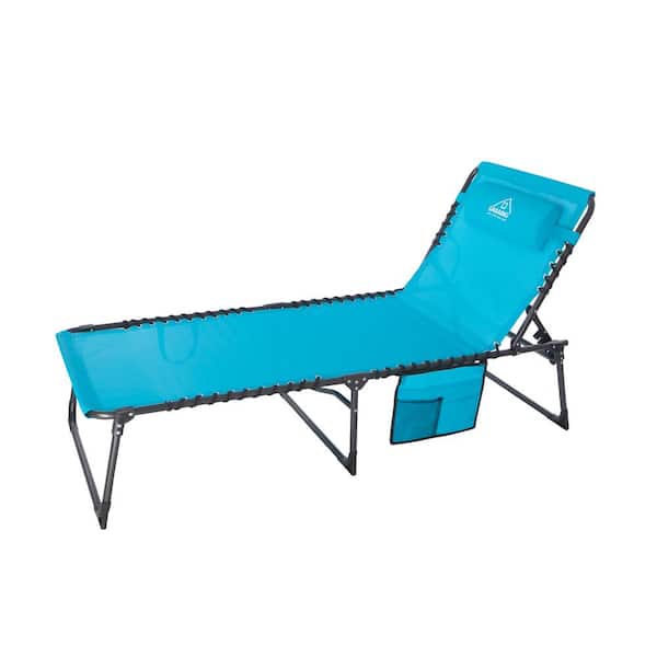 Kadehome Metal Outdoor Chaise Lounge with Blue Cushion and Pillow Bonus Pockets