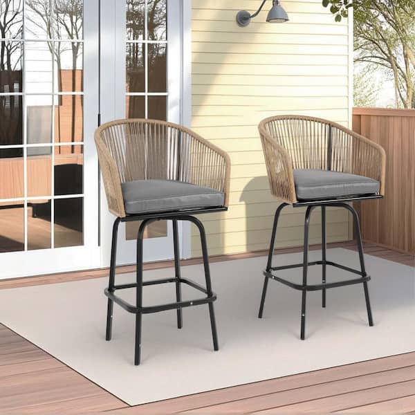 Tenleaf 2-Piece Metal Outdoor Lounge Chair with Gray Cushions, Backrest