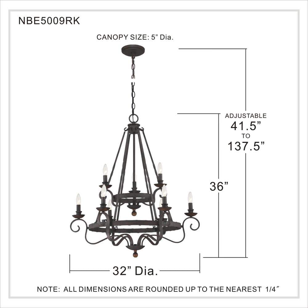 Noble Rustic Black Hammered Metal 32" Chandelier with Walnut Accents
