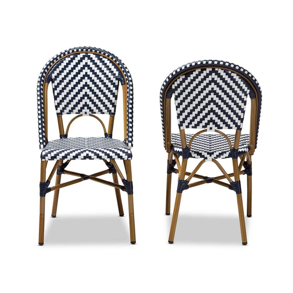 Bistro-Style Blue and White Aluminum Stackable Dining Chair Set