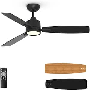 S3 Series 52 in. Indoor Black Ceiling Fan with Remote, Reversible Quiet DC Motor and 3-Blades for Bedroom Living Room