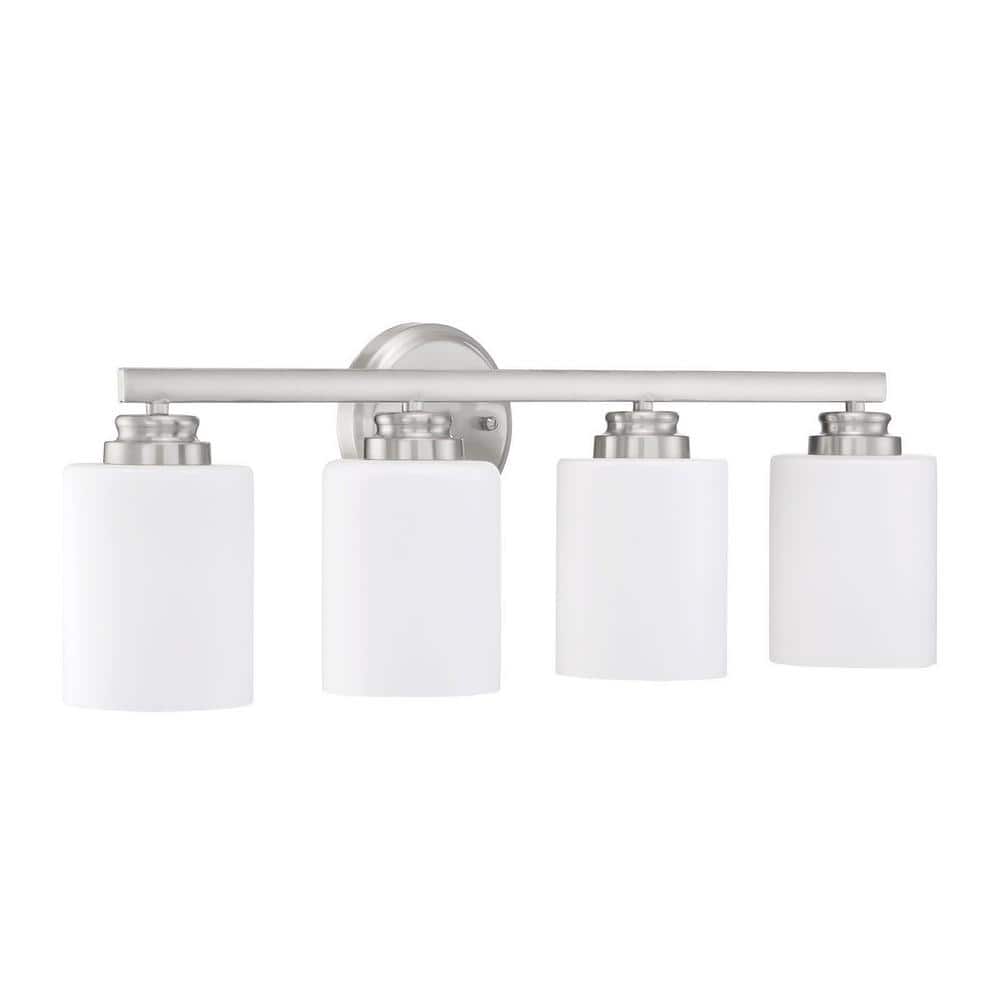 Polished Nickel 4-Light Bathroom Vanity with Frosted Glass Shades