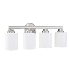 Bolden 25.13 in. 4-Light Brushed Polished Nickel Finish Vanity Light with Frost White Glass