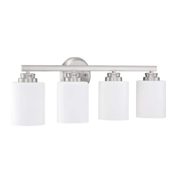 CRAFTMADE Bolden 25.13 in. 4-Light Brushed Polished Nickel Finish Vanity Light with Frost White Glass