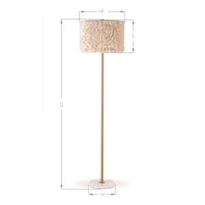 MaySun 61 in. H Brass Marble standard Floor Lamp With Faux Fur Shade