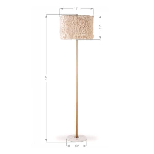 JAZAVA MaySun 61 in. H Brass Marble standard Floor Lamp With Faux Fur Shade