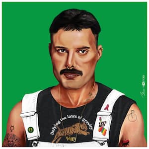 Hip Freddie Mercury Free Floating Reverse Unframed Printed Tempered Art Glass Wall Art 24 in. x 24 in.